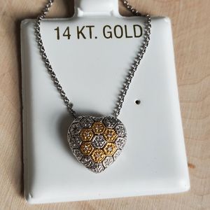 14k Gold Diamond Heart Necklace / Beehive Dazzling Radiance
